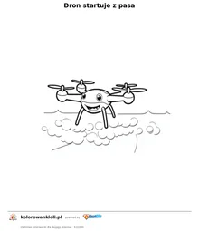 Dron startuje z pasa — kolorowanka do wydruku dla dzieci
