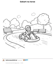 Gokart na torze — kolorowanka do wydruku dla dzieci