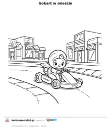 Gokart w mieście — kolorowanka do wydruku dla dzieci