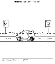 Hatchback na autostradzie — kolorowanka do wydruku dla dzieci