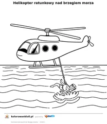 Helikopter ratunkowy nad brzegiem morza — kolorowanka do wydruku dla dzieci