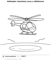 Helikopter ratunkowy nocą z reflektorem — kolorowanka do wydruku dla dzieci