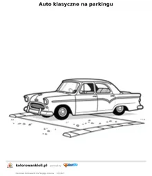 Auto klasyczne na parkingu — kolorowanka do wydruku dla dzieci