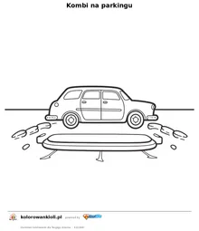 Kombi na parkingu — kolorowanka do wydruku dla dzieci