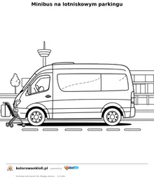 Minibus na lotniskowym parkingu — kolorowanka do wydruku dla dzieci
