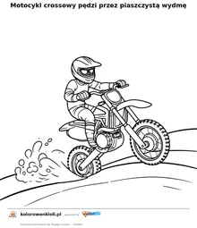 Motocykl crossowy pędzi przez piaszczystą wydmę — kolorowanka do wydruku dla dzieci