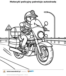 Motocykl policyjny patroluje autostradę — kolorowanka do wydruku dla dzieci