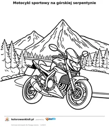 Motocykl sportowy na górskiej serpentynie — kolorowanka do wydruku dla dzieci