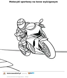 Motocykl sportowy na torze wyścigowym — kolorowanka do wydruku dla dzieci