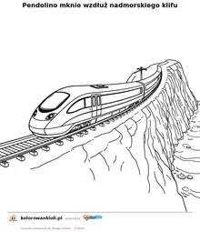 Pendolino mknie wzdłuż nadmorskiego klifu — kolorowanka do wydruku dla dzieci