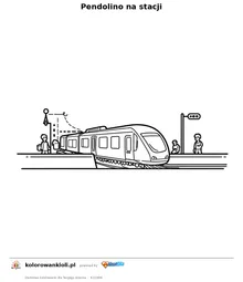 Pendolino na stacji — kolorowanka do wydruku dla dzieci