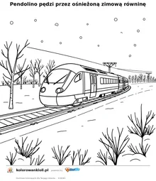 Pendolino pędzi przez ośnieżoną zimową równinę — kolorowanka do wydruku dla dzieci
