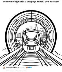Pendolino wyjeżdża z długiego tunelu pod miastem — kolorowanka do wydruku dla dzieci