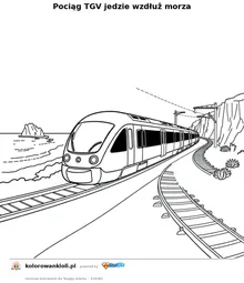 Pociąg TGV jedzie wzdłuż morza — kolorowanka do wydruku dla dzieci