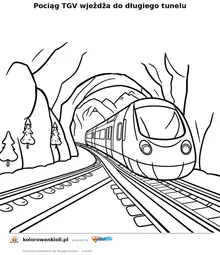 Pociąg TGV wjeżdża do długiego tunelu — kolorowanka do wydruku dla dzieci