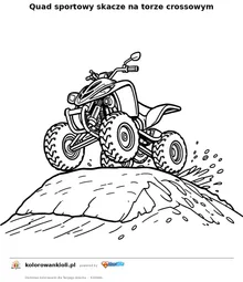 Quad sportowy skacze na torze crossowym — kolorowanka do wydruku dla dzieci