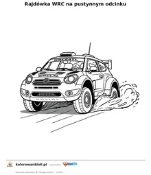 Rajdówka WRC na pustynnym odcinku — kolorowanka do wydruku dla dzieci