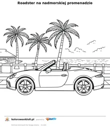 Roadster na nadmorskiej promenadzie — kolorowanka do wydruku dla dzieci