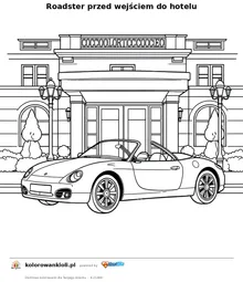Roadster przed wejściem do hotelu — kolorowanka do wydruku dla dzieci