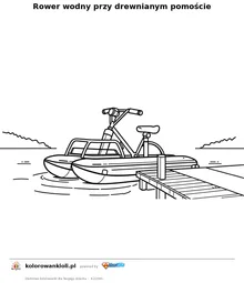 Rower wodny przy drewnianym pomoście — kolorowanka do wydruku dla dzieci