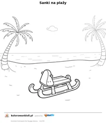 Sanki na plaży — kolorowanka do wydruku dla dzieci