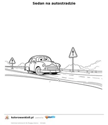 Sedan na autostradzie — kolorowanka do wydruku dla dzieci