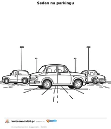 Sedan na parkingu — kolorowanka do wydruku dla dzieci