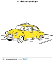 Taksówka na parkingu — kolorowanka do wydruku dla dzieci