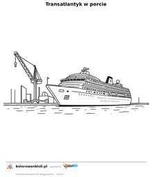 Transatlantyk w porcie — kolorowanka do wydruku dla dzieci