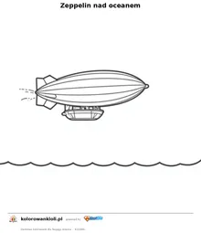Zeppelin nad oceanem — kolorowanka do wydruku dla dzieci