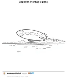Zeppelin startuje z pasa — kolorowanka do wydruku dla dzieci