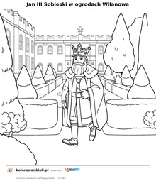 Jan III Sobieski w ogrodach Wilanowa — kolorowanka do wydruku dla dzieci