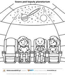 Seans pod kopułą planetarium — kolorowanka o Śląsku dla dzieci do wydruku