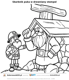 Skarbnik puka w drewniany stempel — kolorowanka ze śląskich legend do wydruku
