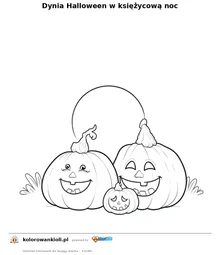 Dynia Halloween w księżycową noc — kolorowanka do wydruku dla dzieci