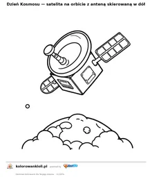 Dzień Kosmosu — satelita na orbicie z anteną skierowaną w dół — kolorowanka do wydruku dla dzieci
