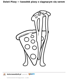 Dzień Pizzy — kawałek pizzy z ciągnącym się serem — kolorowanka do wydruku dla dzieci