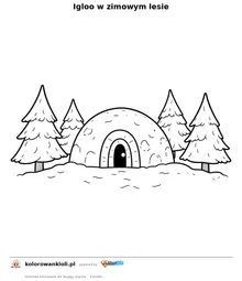 Igloo w zimowym lesie — kolorowanka do wydruku dla dzieci
