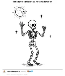 Tańczący szkielet w noc Halloween — kolorowanka do wydruku dla dzieci