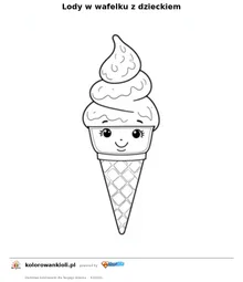 Lody w wafelku z dzieckiem — kolorowanka do wydruku dla dzieci