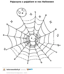 Pajęczyna z pająkiem w noc Halloween — kolorowanka do wydruku dla dzieci