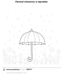 Parasol wiosenny w ogrodzie — kolorowanka do wydruku dla dzieci