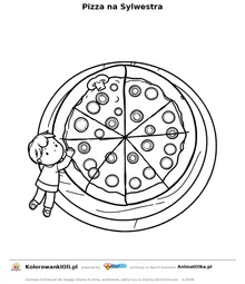 Pizza na Sylwestra — kolorowanka na Sylwestra i Nowy Rok do wydruku