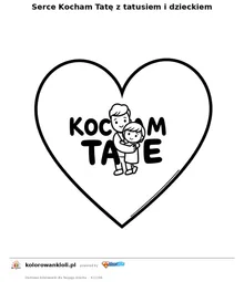 Serce Kocham Tate z tatusiem i dzieckiem — kolorowanka do wydruku dla dzieci
