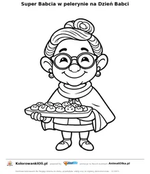 Super Babcia w pelerynie na Dzień Babci — kolorowanka na Dzień Babci i Dziadka do wydruku