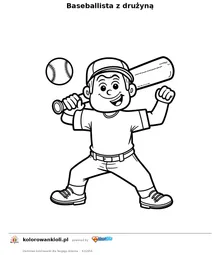 Baseballista z drużyną — kolorowanka do wydruku dla dzieci