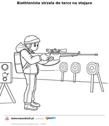 Biathlonista strzela do tarcz na stojąco — kolorowanka do wydruku dla dzieci
