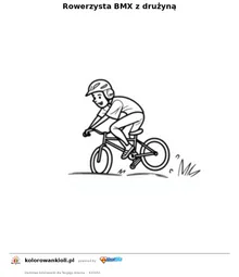 Rowerzysta BMX z drużyną — kolorowanka do wydruku dla dzieci