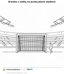 Bramka z siatką na pustej płycie stadionu — kolorowanka do wydruku dla dzieci