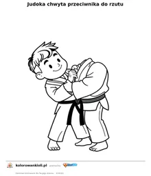 Judoka chwyta przeciwnika do rzutu — kolorowanka do wydruku dla dzieci